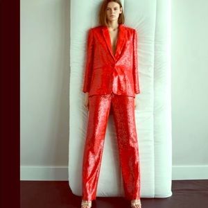 Zara red sequin pant suit